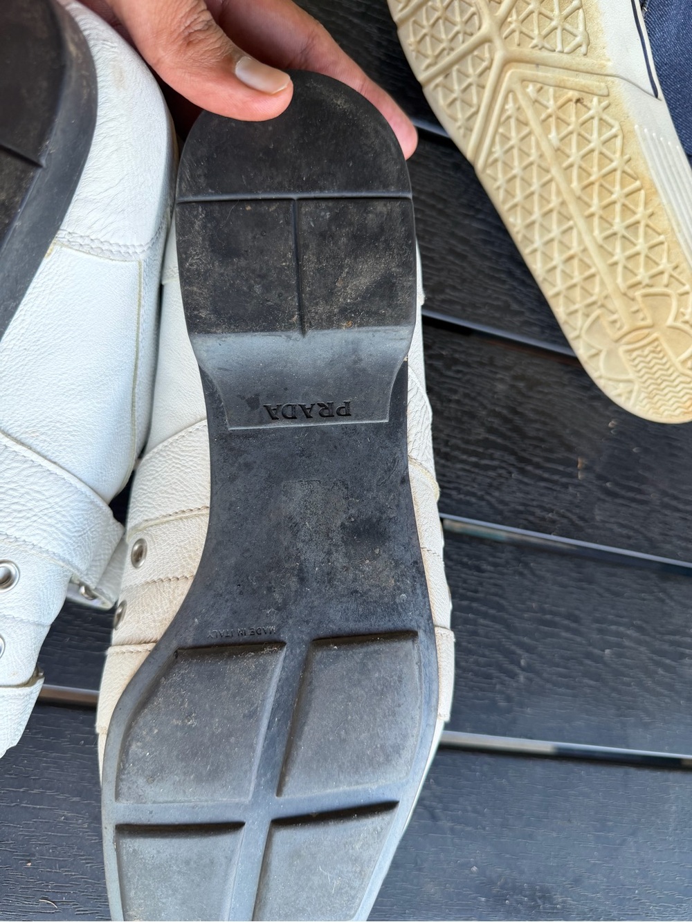 Prada White Leather Velcro Loafers - Picture 5 of 7